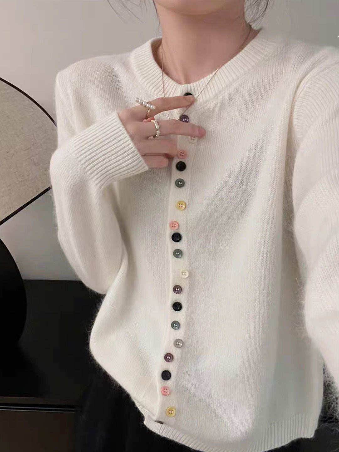 Lune London | Cardigan with Round Neck Rainbow Buttons Soft and Playful