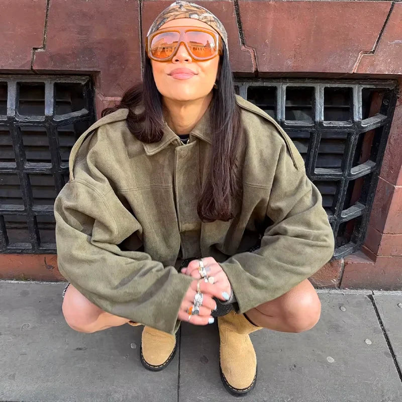 Lune London | Oversized Jacket - Soft Suede Lining - Fully Lined - Khaki