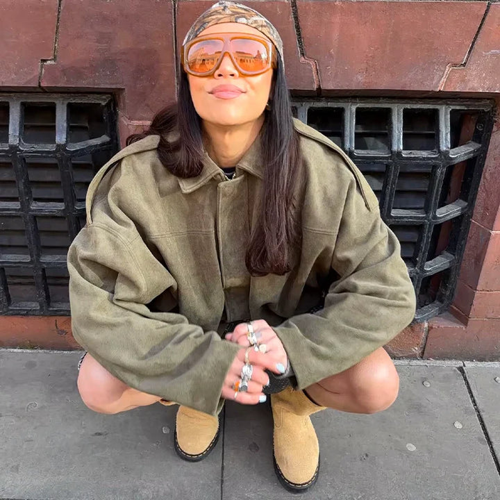 Lune London | Oversized Jacket - Soft Suede Lining - Fully Lined - Khaki