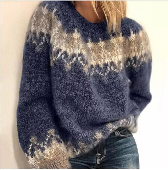 Lune London | Knit Sweater - Soft Wool Blend - Oversized Fit - Round Neck - Nordic Pattern