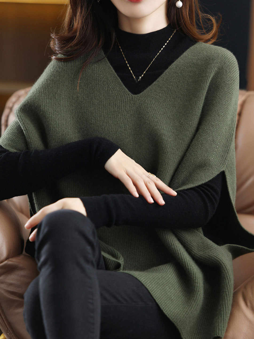 Lune London | Women's Casual V-Neck Knit Vest Solid Color Layer