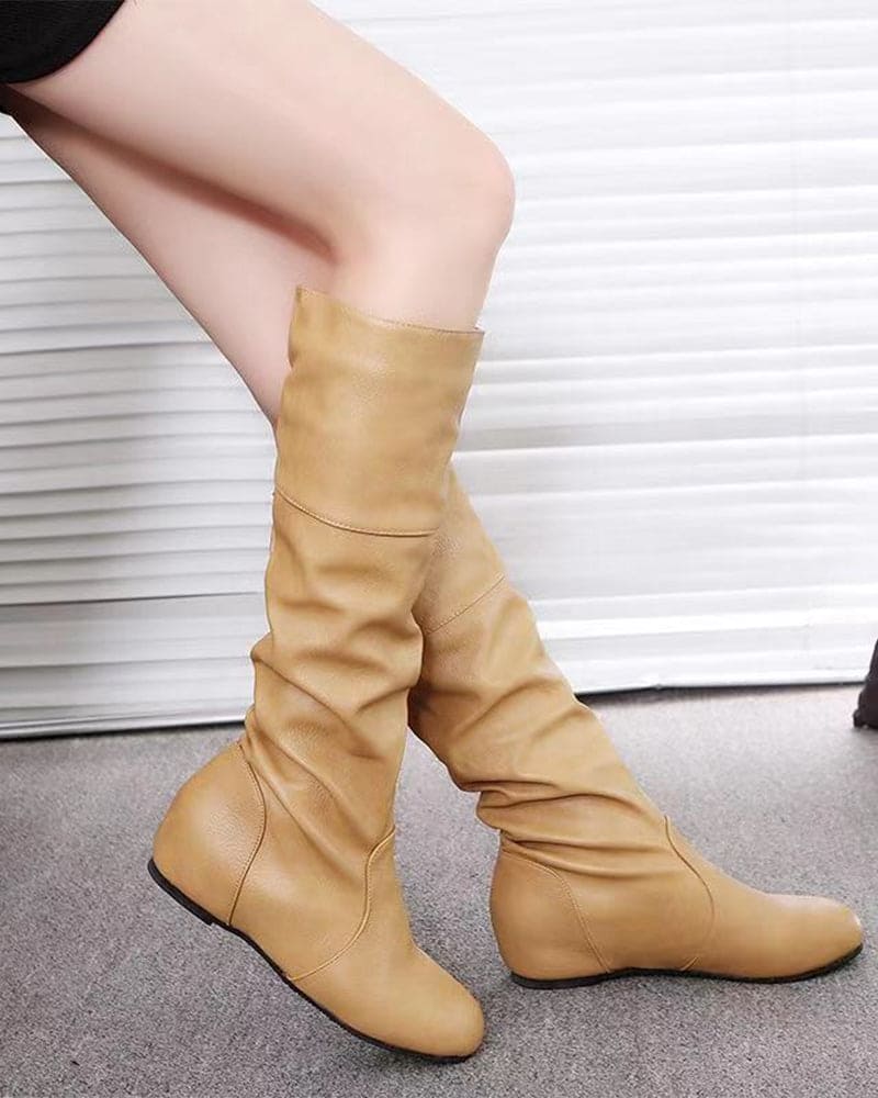Lune London | Flat Knee-High Boots with Pleats