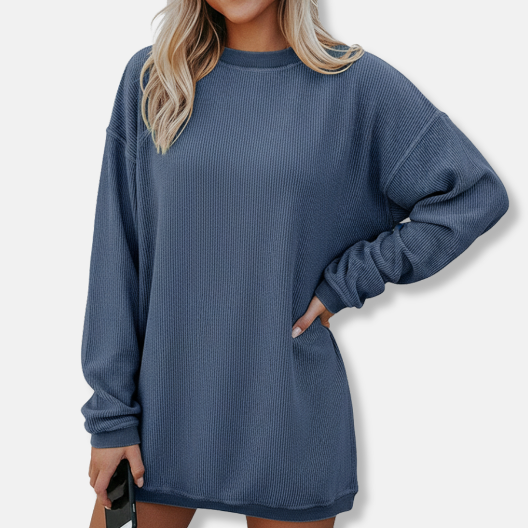 Chic und Stil | Sweatshirt - Loose Fit - Cotton Blend - Long Sleeves with Drop Shoulder - Ribbed Structure