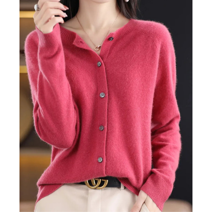 Lune London | Women's Cardigan with O-Neck Made of 100% Pure Merino Wool, Cashmere Sweater