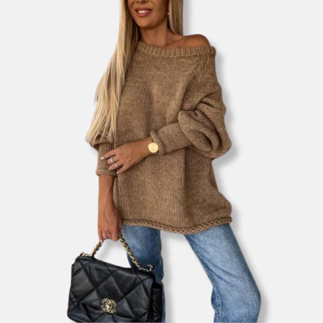Lune London | Sweatshirt - Chunky Knit - Oversized Fit - Off-Shoulder Neck - Balloon Sleeves