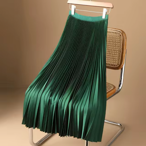 Lune London | Pleated Cotton Satin Maxi Skirt