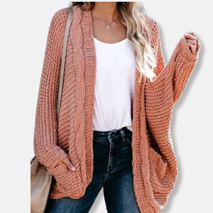 Lune London | Wool Oversized Cardigan - Ribbed Open Front Pocket Cardigan