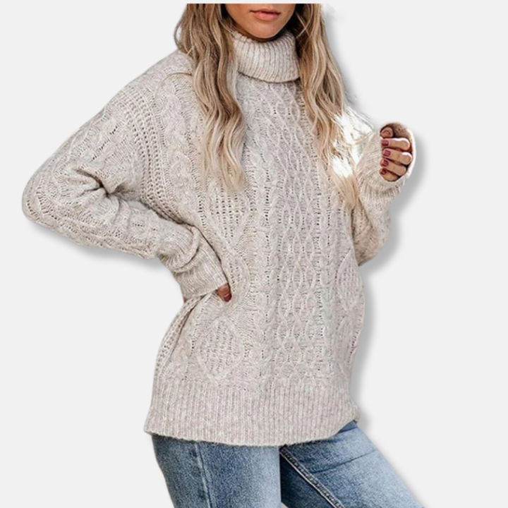 Lune London | Turtleneck Sweater - Cable Knit Tunic Length Sweater