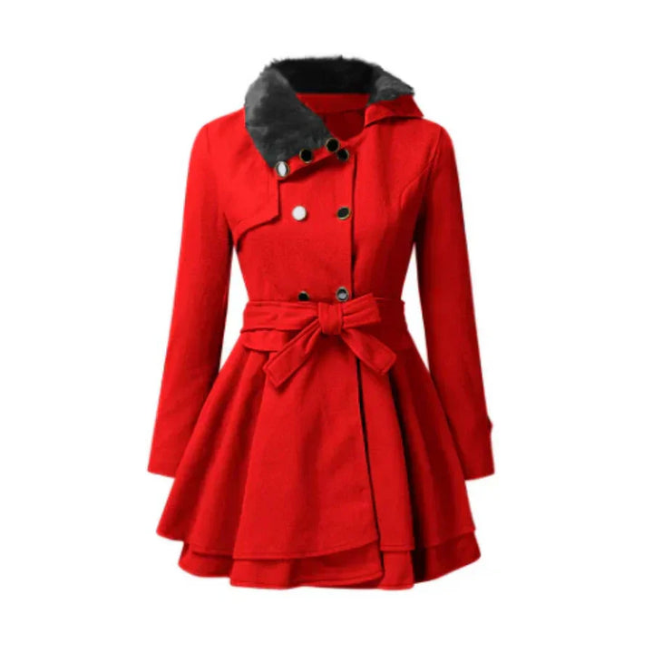 Lune London | Coat - A-Line cut - Waist belt - Faux fur collar - Double button closure