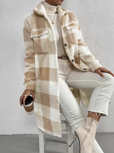 Lune London | Coat - Oversized Fit - Soft Teddy Texture - Checked Mid-Length Design