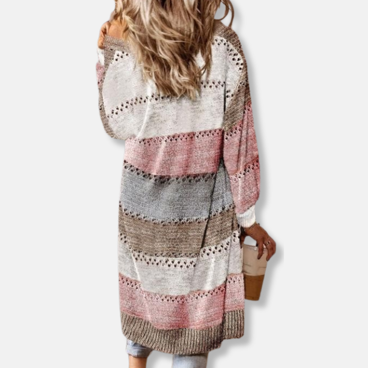 Lune London | Wool Relaxed Fit Cardigan - Striped Ribbed Cuff Cardigan