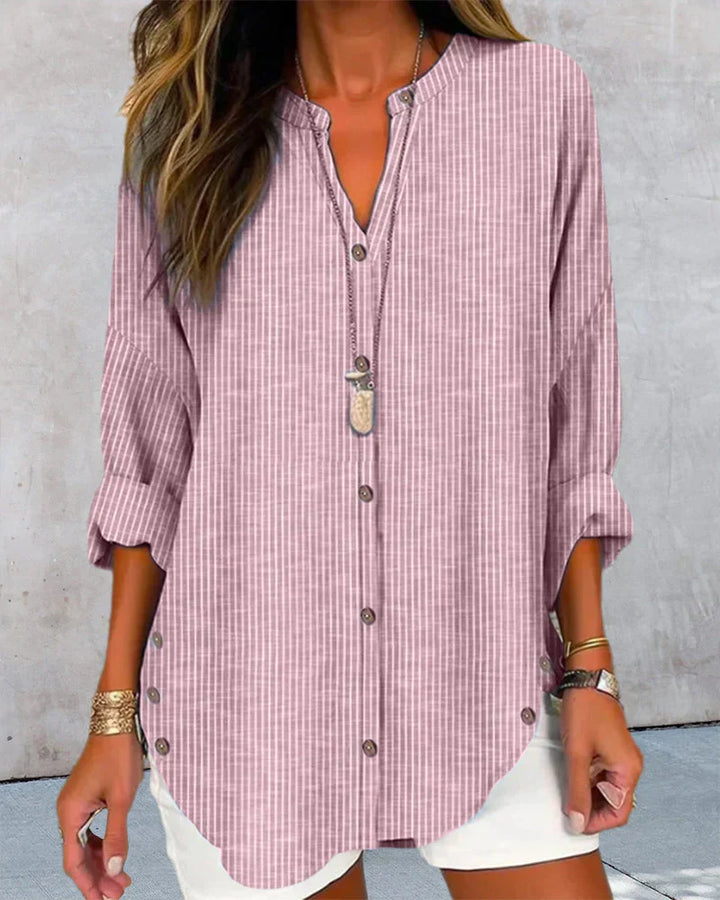 Lune London | Italian Top with V-Neck and Fine Printed Stripes