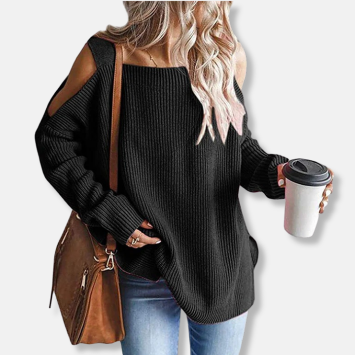 Lune London | Sweatshirt - Open Shoulder Knit - Loose Fit - Structured Fabric