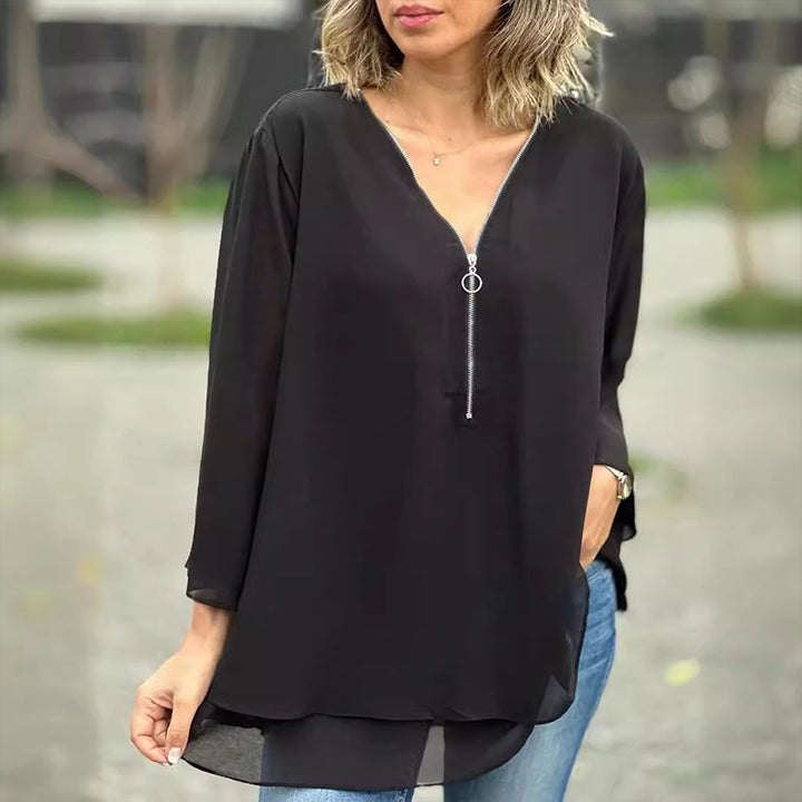 Lune London | Chiffon Zipper Top with V-Neck