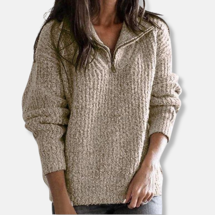 Lune London | Ribbed Half-Zip Collar Sweater - Solid Casual Fit Sweater