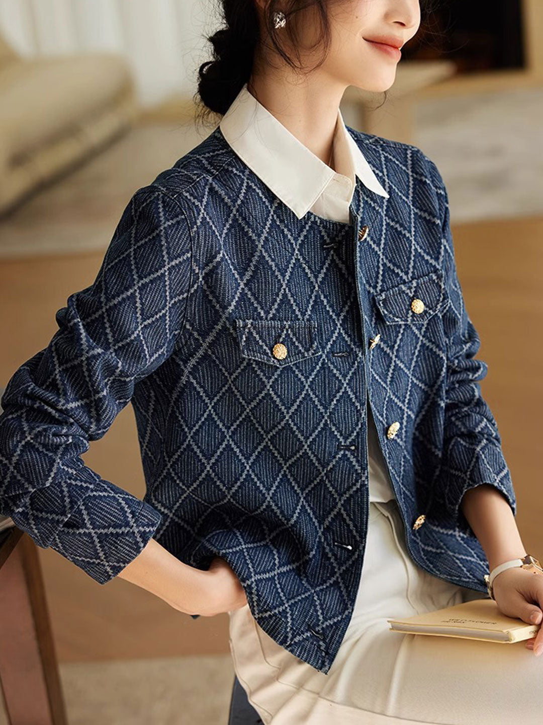 Lune London | Elegant Diamond Jacquard Denim Jacket