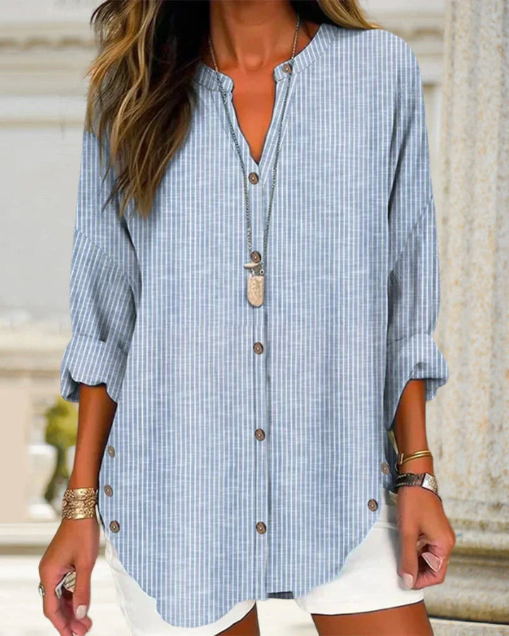 Lune London | Italian Top with V-Neck and Fine Printed Stripes