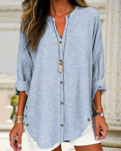Lune London | Italian Top with V-Neck and Fine Printed Stripes