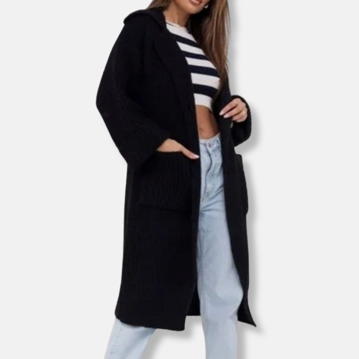 Lune London | Longer knitted coat - Plus size fit - Hood - Ribbed texture - Pockets