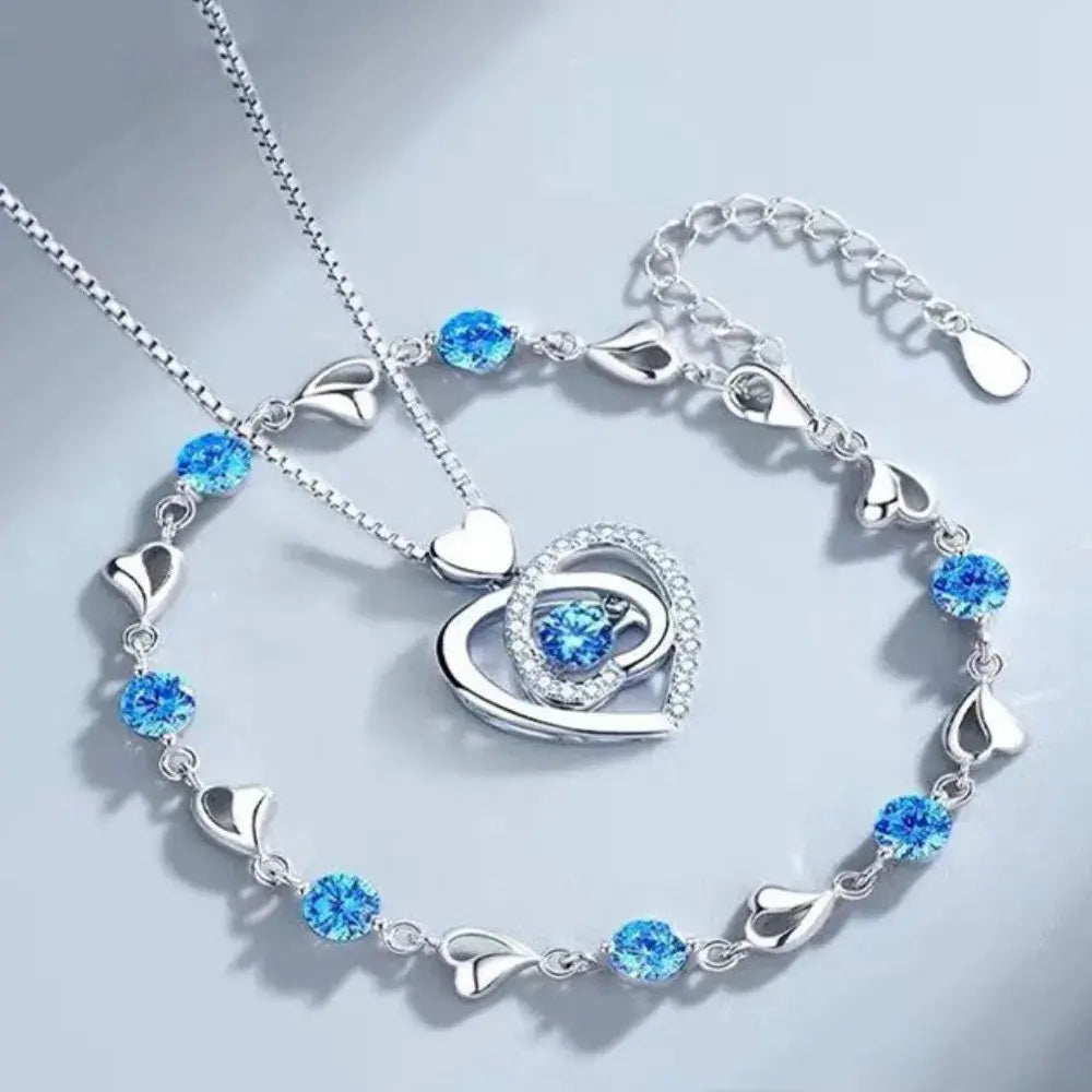 Lune London | 925 Sterling Silver Heart Shaped Necklace Bracelet Set for Women