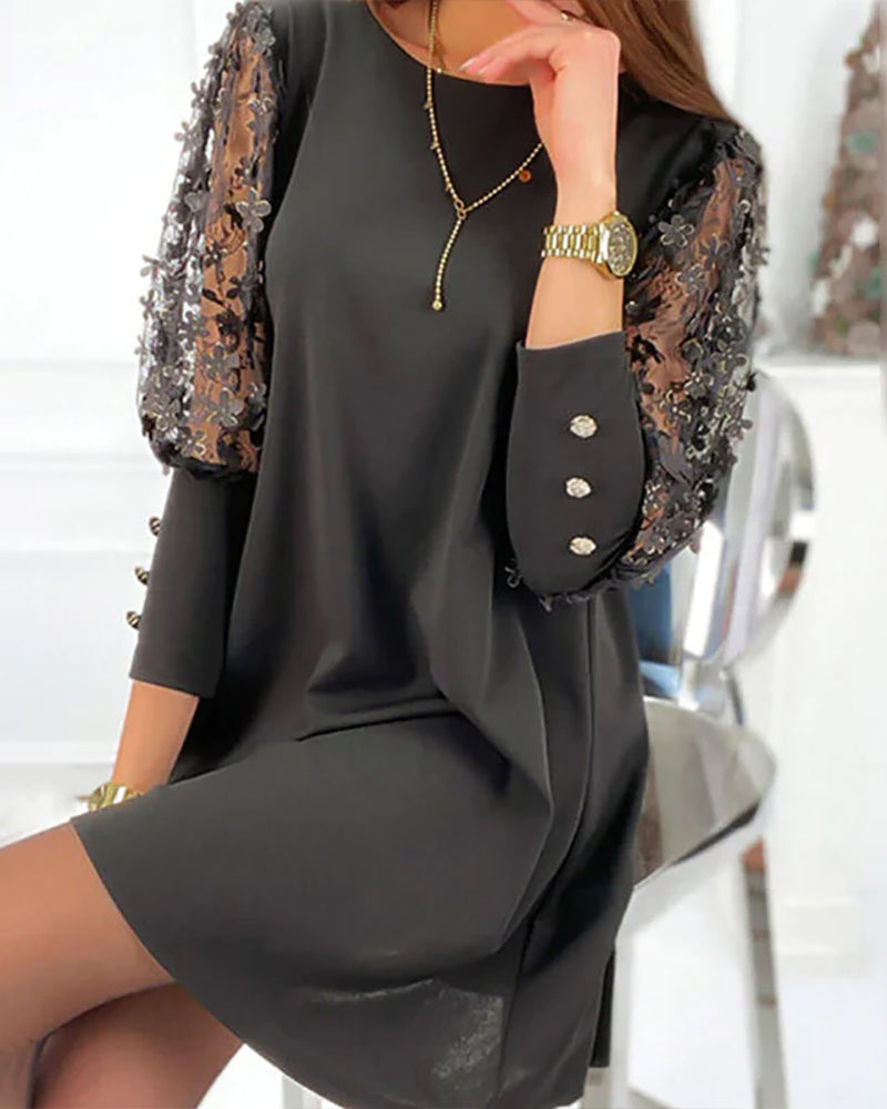 Lune London | Solid Color Dress with Round Neckline and Puff Sleeves