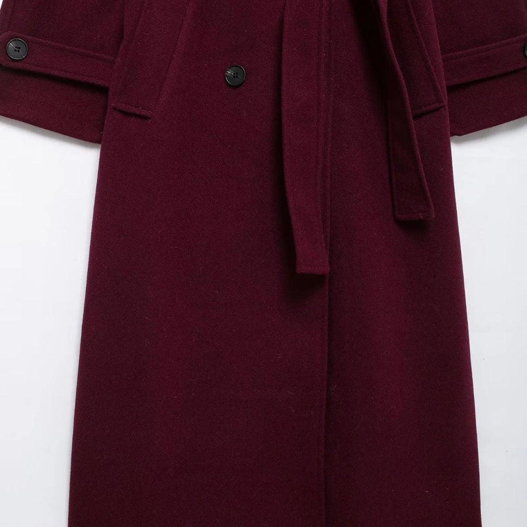 Lune London | Elegant Trench Coat In Burgundy with Belt