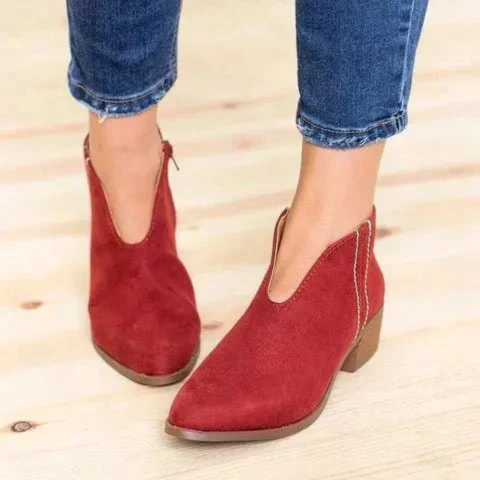 Lune London | Women's Ankle Boots Suede V Shape Low Heel Zipper