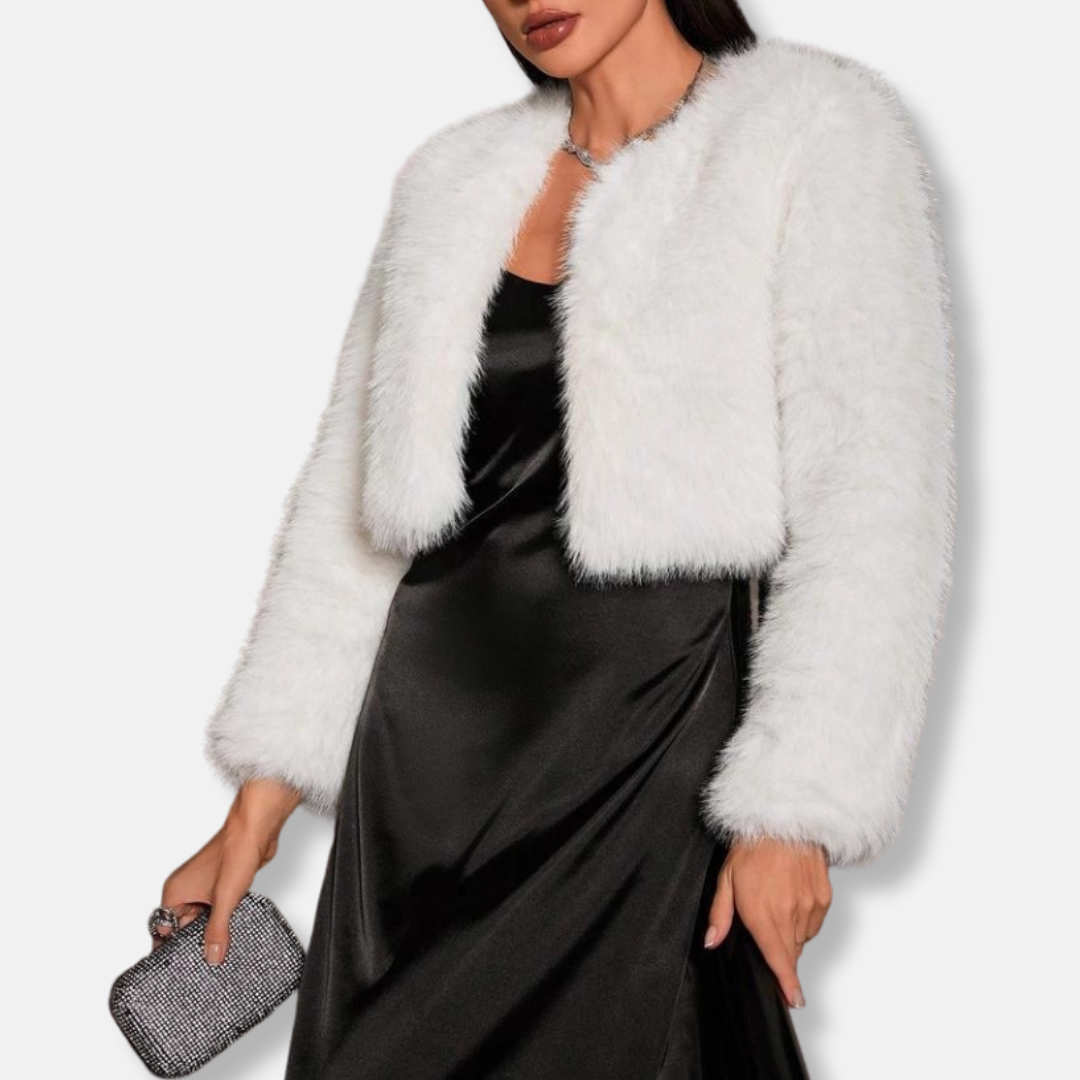 Lune London | Coat - Faux Fur - Short - Open Front - Collarless - Long Sleeves