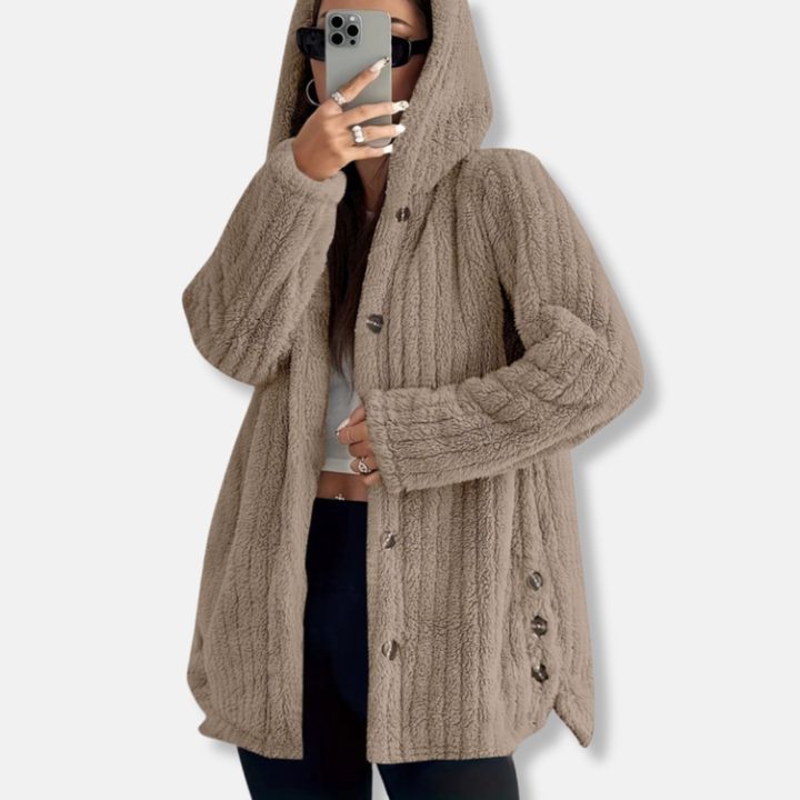 Lune London | Coat - Oversize Fit - Hood - soft texture - button closure - mid-length