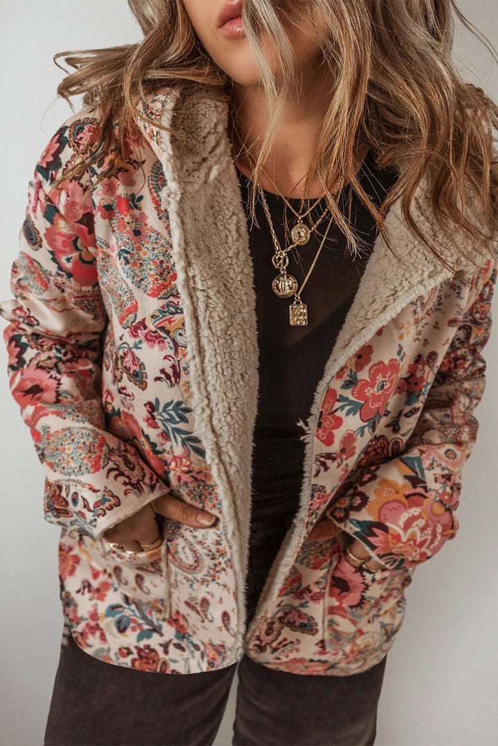 Lune London | Vintage Paisley Flower Printed Sherpa Lined Hoodie
