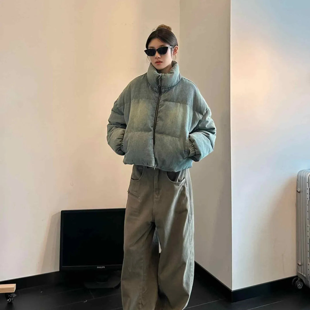 Lune London | Denim Stand Collar Puffer Jacket