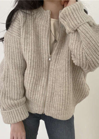 Lune London | Zipper Chunky Knit Cardigan - Oversized Ribbed Jacket