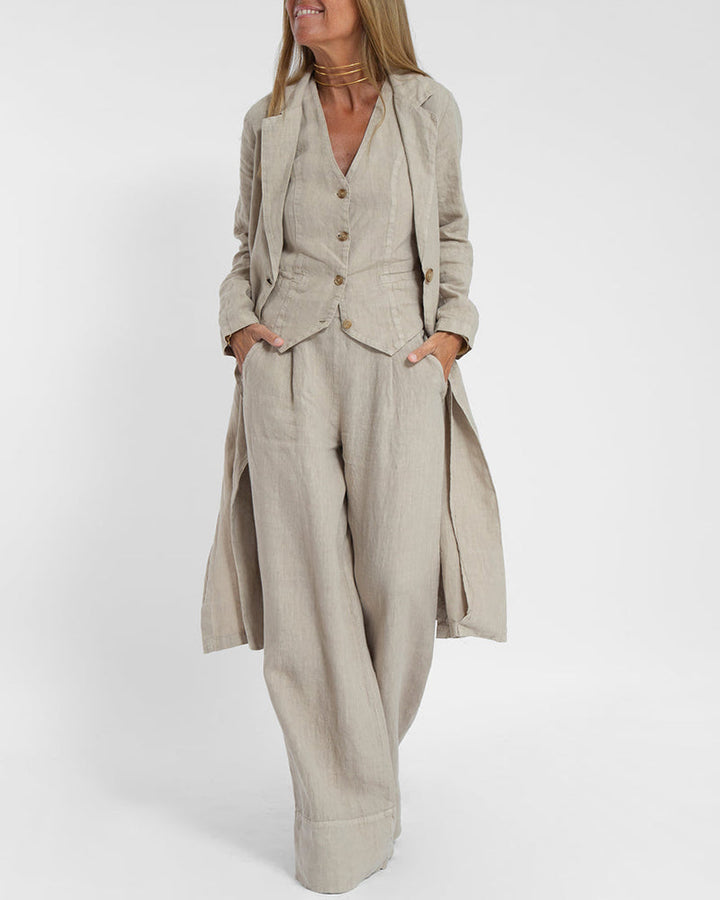Lune London | Elegant 2-Piece Set Linen Wide Pants & Vest