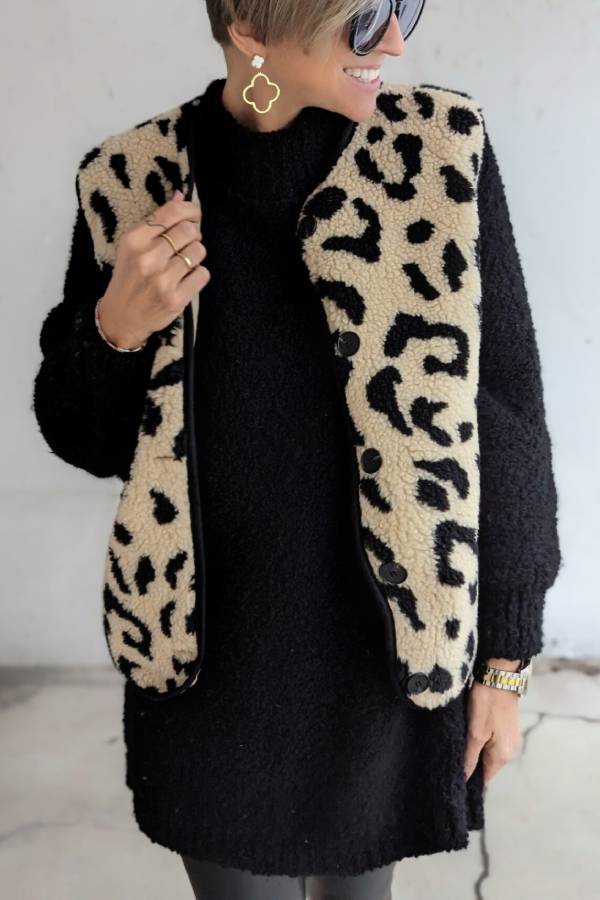 Lune London | Leopard Print Front Opening Casual Autumn and Winter Vest Jacket
