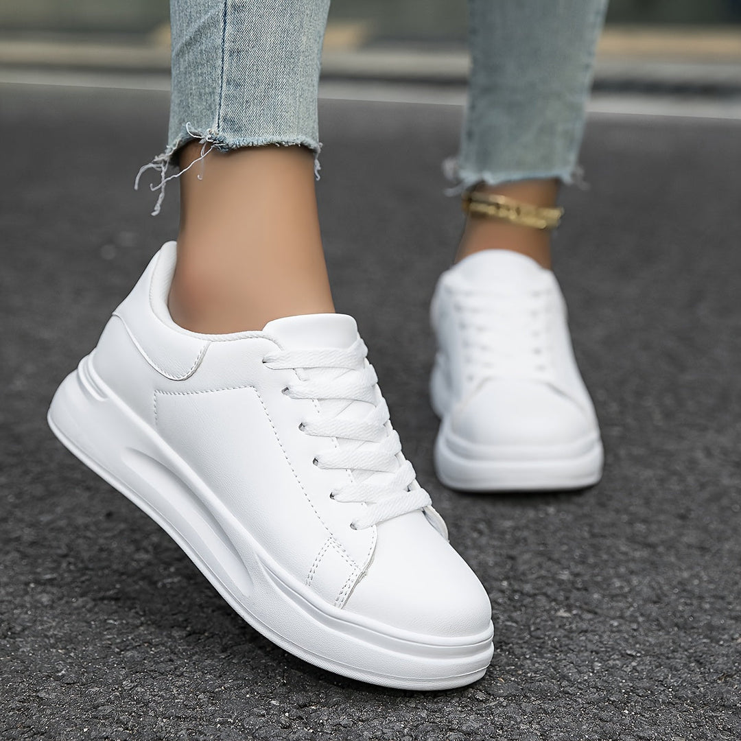 Chic und Stil | Clean White Leather Sneakers for Women, White