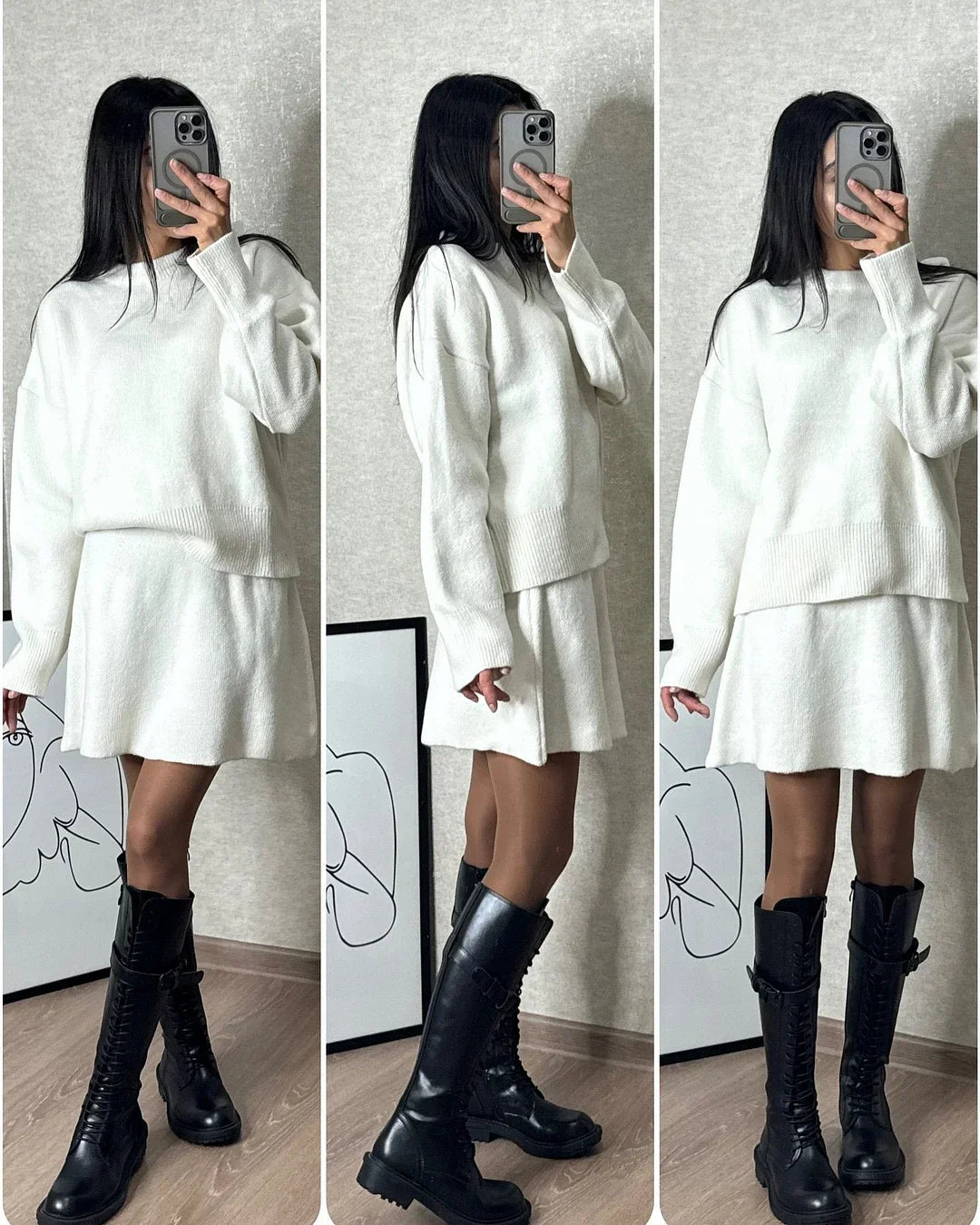 Lune London | Knitted Set - Oversized Sweater & Mini Skirt - Autumn Outfit