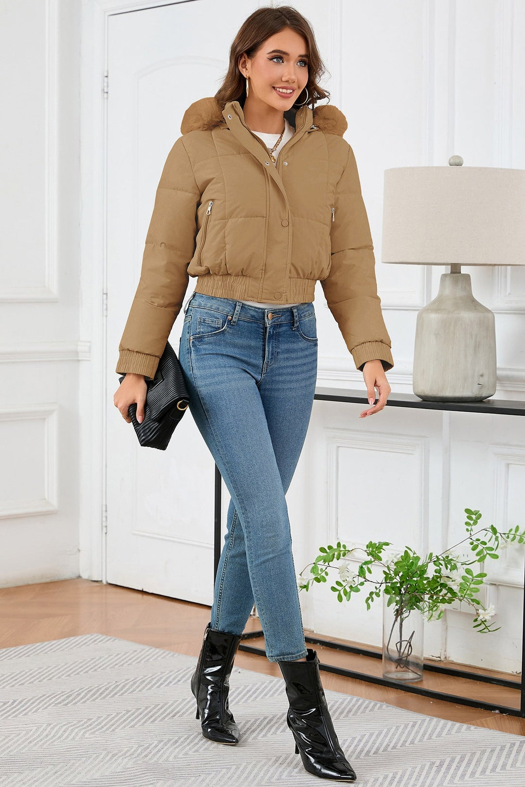 Lune London | High Waist Faux Fur Hooded Puffer Jacket