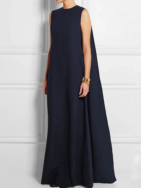 Lune London | Wide, Simple, Solid Color, Sleeveless, Sleeveless, V-Neck, Long Width Dress