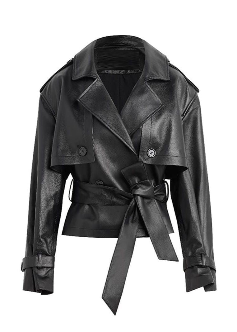 Lune London | Faux leather cropped belt trench coat