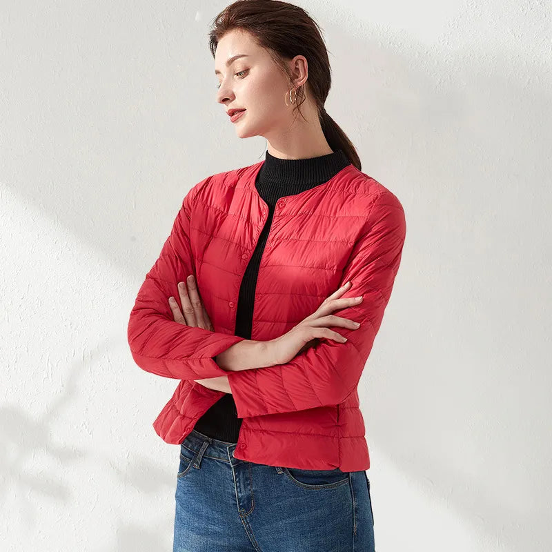 Lune London | Lightweight, Collarless, Slimming Down Jacket for Women