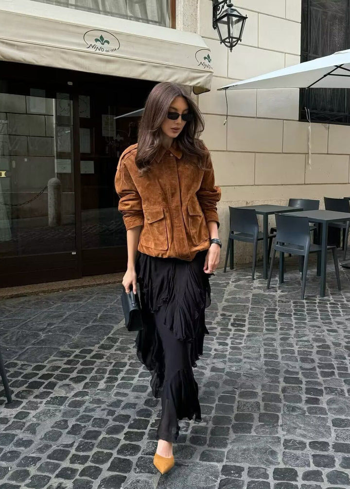 Lune London | Effect Oversized Jacket with Front Pockets – Brown