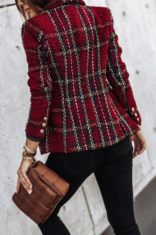 Lune London | Double-Breasted Open Front Checked Blazer Jacket