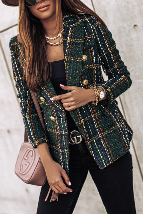 Lune London | Double-Breasted Open Front Checked Blazer Jacket