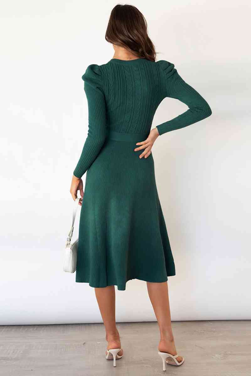 Lune London | Round Neck Long Sleeve Knot Waist Sweater Dress