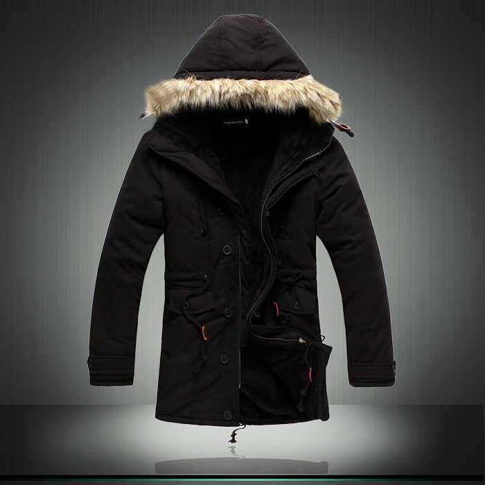 Lined parka jacket for men with removable faux fur collar Lune London