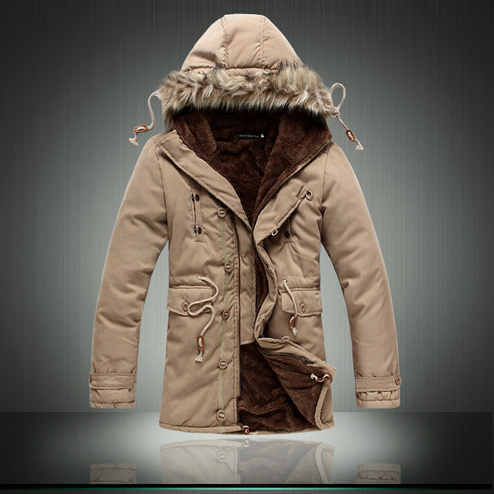 Lined parka jacket for men with removable faux fur collar Lune London