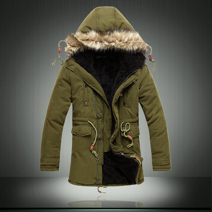 Lined parka jacket for men with removable faux fur collar Lune London