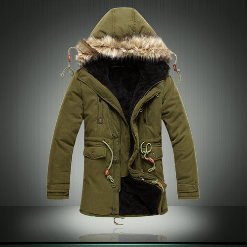 Lined parka jacket for men with removable faux fur collar Lune London