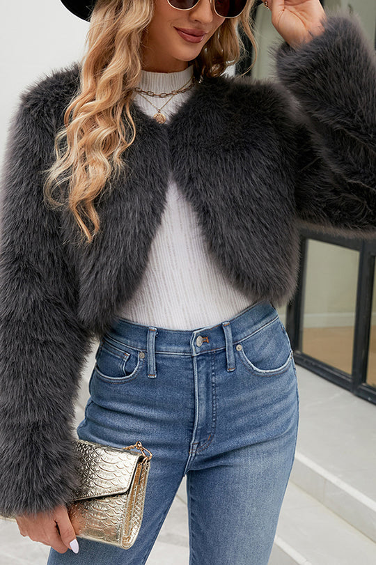 Lune London | Long Sleeve Short Casual Faux Fur Jacket