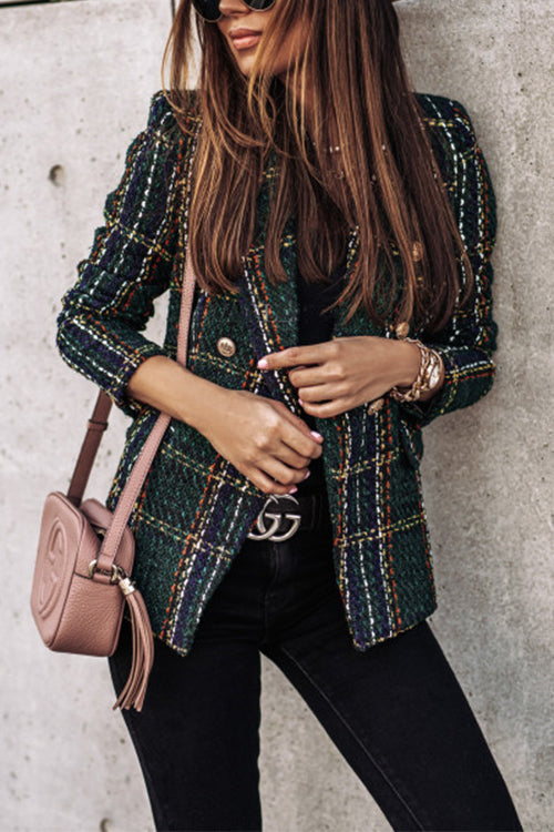 Lune London | Double-Breasted Open Front Checked Blazer Jacket